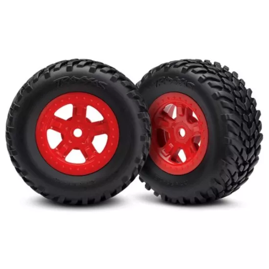Tires and wheels, ass, glued (SCT Red wheels, SCT off-road, TRX7674R