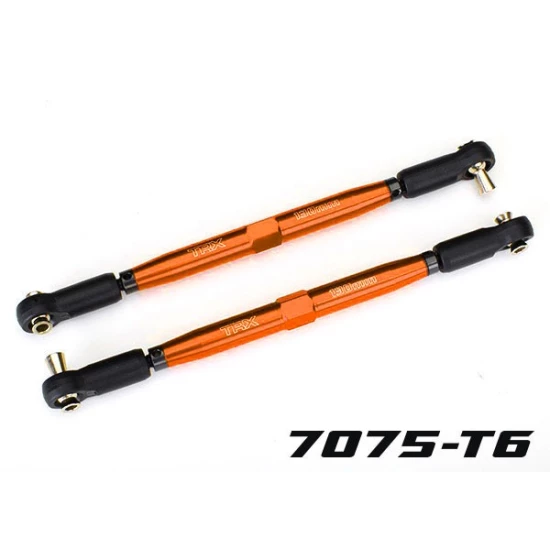 Toe links, X-Maxx (TUBES orange-anodized, 7075-T6 aluminum, stronger than titanium) (157mm) (2)/ rod ends, assembled with steel hollow balls (4)/ aluminum wrench, 10mm (1)