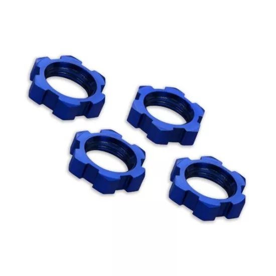 Wheel nuts, splined, 17mm, serrated (blue-anodized) (4)