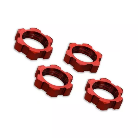 Wheel nuts, splined, 17mm, serrated (red-anodized) (4), TRX7758R