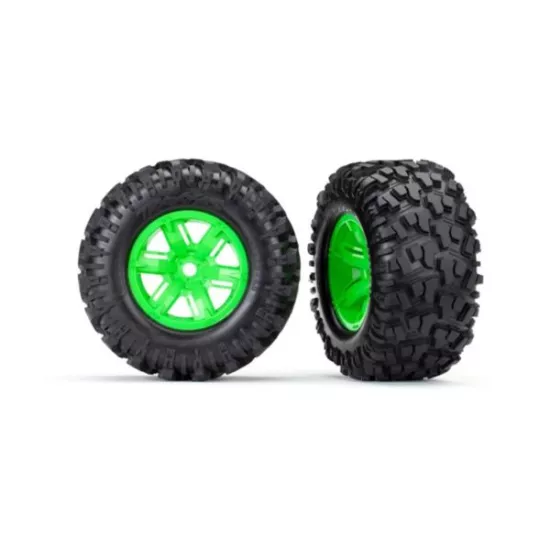 Tires & wheels, assembled, glued (X-Maxx green wheels, Maxx AT tires, foam inser, TRX7772G