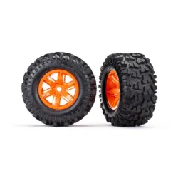 Tires & wheels, assembled, glued (X-Maxx orange wheels, Maxx AT tires, foam inse, TRX7772T