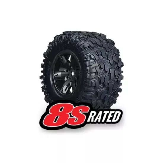 Tires & wheels, assembled, glued (X-Maxx black wheels, Maxx