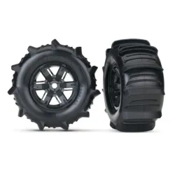 Tires & wheels, assembled, glued paddle (X-Maxx black), TRX7773