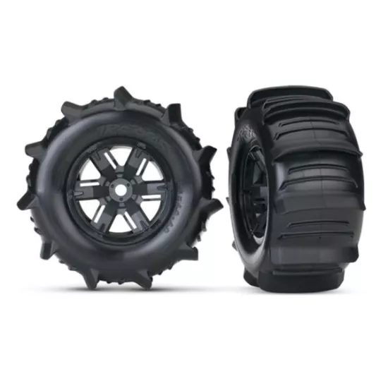 Tires & wheels, assembled, glued paddle (X-Maxx black), TRX7773