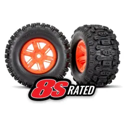 Tires & wheels, assembled, glued (X-Maxx® orange wheels, Sledgehammer® tires, foam inserts) (left & right) (2)