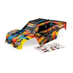 Body, X-Maxx, solar flare (Painted, Decals Applied) (Assembled With Front & Rear Body Mounts, Rear Body Support, And Tailgate Protector)