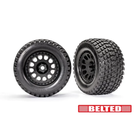 Tires & wheels, assembled, glued (XRT Race black wheels, Gravix belted tires, dual profile (4.3' outer, 5.7' inner), foam inserts) (left & right)