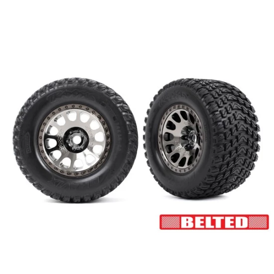 Tires & wheels, assembled, glued (XRT Race black chrome wheels, Gravix belted tires, dual profile (4.3' outer, 5.7' inner) foam inserts) (left & right)