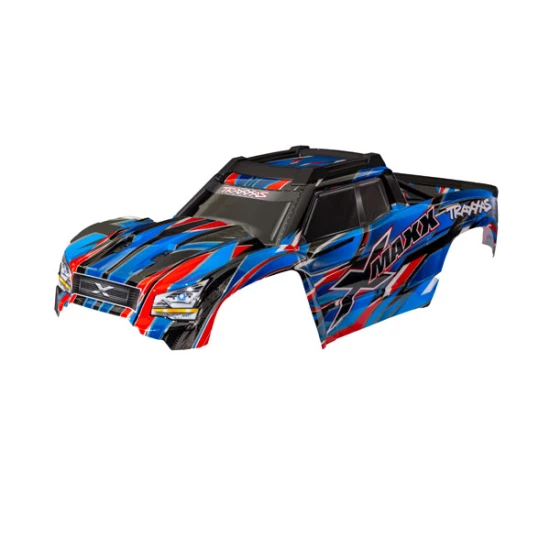 Body, X-Maxx, blue (painted, decals applied) (assembled with front & rear body mounts, rear body support, and tailgate protector)