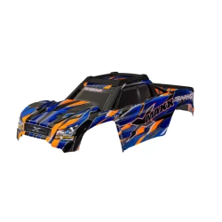 Body, X-Maxx, orange (painted, decals applied) (assembled with front & rear body mounts, rear body support, and tailgate protector)