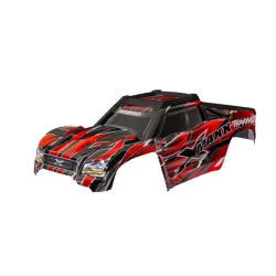 Body, X-Maxx, red (painted, decals applied) (assembled with front & rear body mounts, rear body support, and tailgate protector)