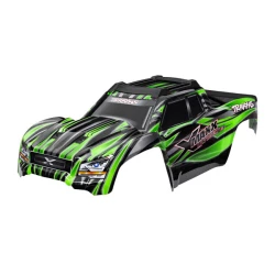Body, X-Maxx Ultimate, green (painted, decals applied) (assembled with front & rear body mounts, rear body support, and tailgate protector)