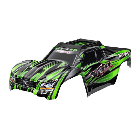 Body, X-Maxx Ultimate, green (painted, decals applied) (assembled with front & rear body mounts, rear body support, and tailgate protector)