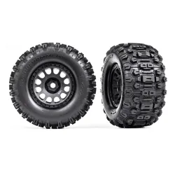 Tires & wheels, assembled, glued (XRT Race black wheels, Sledgehammer tires, foam inserts) (left & right)