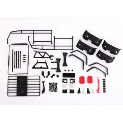 Body, Land Rover Defender, complete (clear, trimmed, requires painting) (includes grille, side mirrors, door handles, windshield wipers, ExoCage, spare tire mount, decals, window masks)