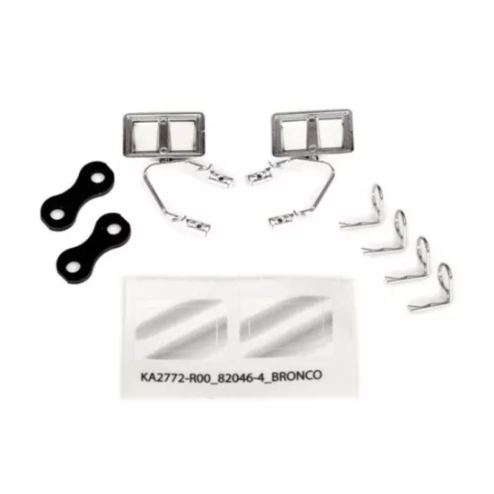 Mirrors, side, chrome (left & right)/ retainers (2)/ body clips (4)