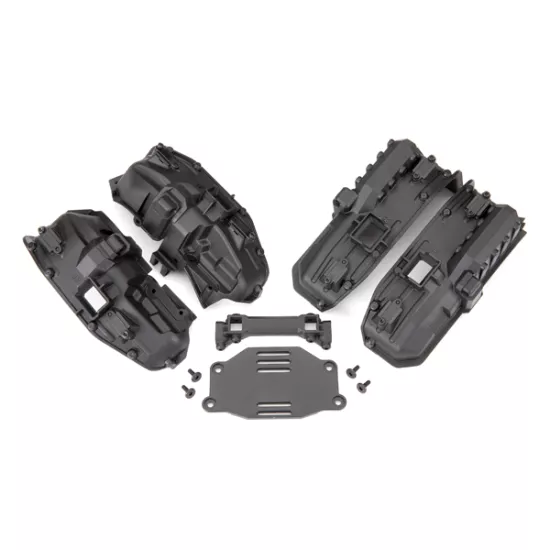 Fenders, inner (narrow), front & rear (for clipless body mounting) (2 each)/ rock light covers (8)/ battery plate/ body mount/ 3x8 flat-head screws (4)/ 2.5x6 CS (10)