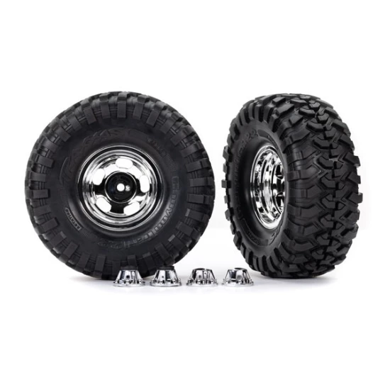 Tires & wheels, assembled, glued (2.2' chrome wheels, Canyon Trail 5.3 x 2.2' tires) (2)/ center caps (2)/ decal sheet (requires #8255A extended thread stub axle)