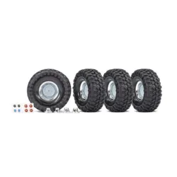 Tires and wheels, assembled, glued (1.9' chrome wheels, Canyon Trail 4.6x1.9' tires) (4)/ center caps (4)/ decal sheet (requires #8255A extended stub axle)