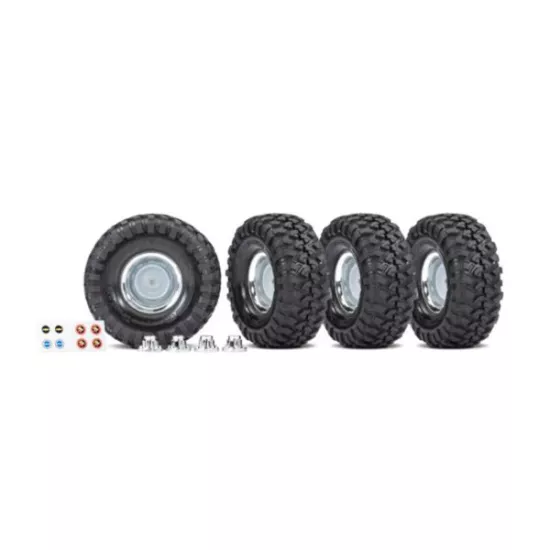 Tires and wheels, assembled, glued (1.9' chrome wheels, Canyon Trail 4.6x1.9' tires) (4)/ center caps (4)/ decal sheet (requires #8255A extended stub axle)
