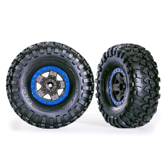 Tires & wheels, assembled, glued (TRX-4 Sport 2.2' gray, blue beadlock style wheels, Canyon Trail 5.3x2.2' tires) (2)