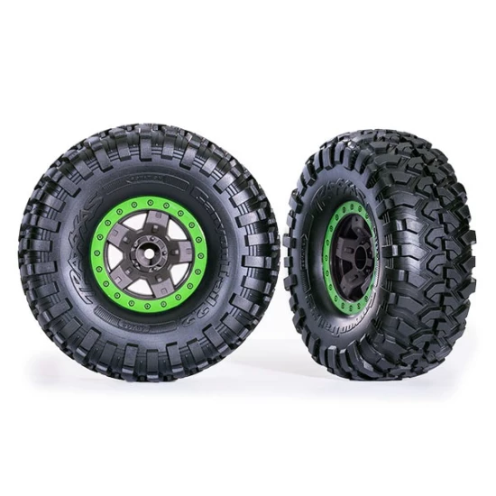 Tires & wheels, assembled, glued (TRX-4 Sport 2.2' gray, green beadlock style wheels, Canyon Trail 5.3x2.2' tires) (2)