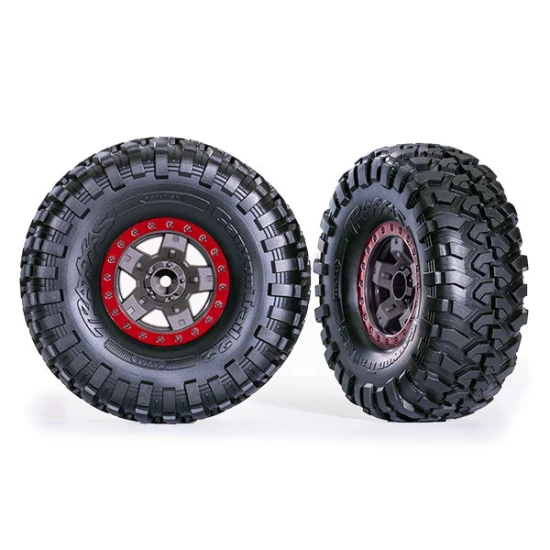Tires & wheels, assembled, glued (TRX-4 Sport 2.2' gray, red beadlock style wheels, Canyon Trail 5.3x2.2' tires) (2)