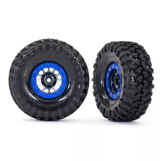 Tires and wheels, assembled, glued (Method 105 1.9' black chrome, blue beadlock style wheels, Canyon Trail 4.6x1.9' tires, foam inserts) (1 left, 1 right)