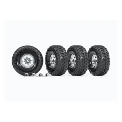 Tires and wheels, assembled, glued (1.9' classic chrome wheels, Canyon Trail 4.6x1.9' tires) (4)/ center caps (4)/ decal sheet (requires #8255A extended stub axle)