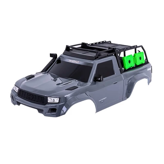 Body, TRX-4 Sport, complete, gray (painted, decals applied) (includes grille, side mirrors, door handles, windshield wipers, expedition rack, & clipless mounting) (requires #8080X inner fenders)