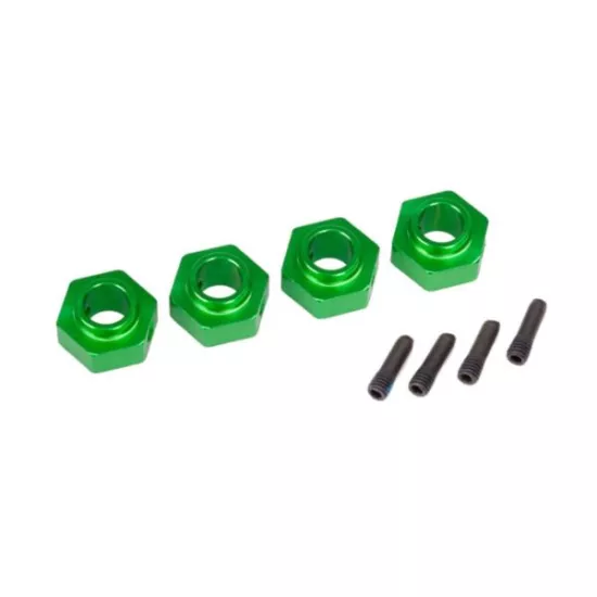 Wheel hubs, 12mm hex, 6061-T6 aluminum (green-anodized) (4)/ screw pin (4)