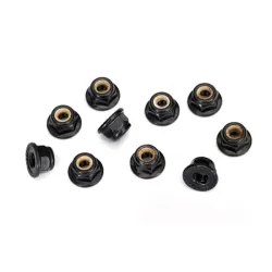 Nuts, 4mm flanged nylon locking, serrated (black) (10), TRX8347