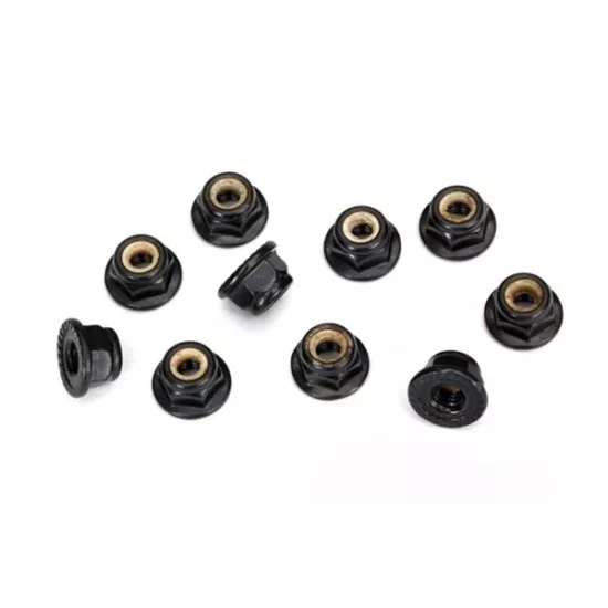 Nuts, 4mm flanged nylon locking, serrated (black) (10), TRX8347