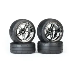 Tires & wheels, assembled, glued (split-spoke black chrome w, TRX8375