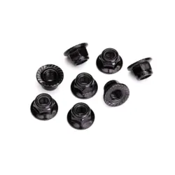 Nuts, 5mm flanged nylon locking (steel, black serrated) (8)