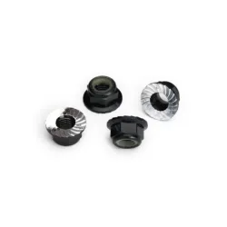 Nuts, 5mm flanged nylon locking (aluminum, black-anodized, serrated) (4)