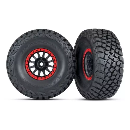 Tires and wheels, assembled, glued (Method Racing wheels, black with red beadloc
