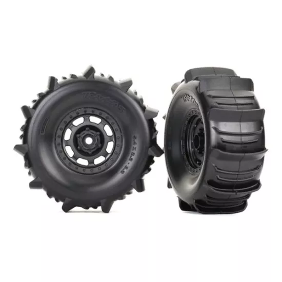 Tires and wheels, assembled, glued (Desert Racer wheels, paddle tires, foam inse
