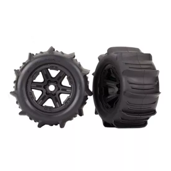 Tires & wheels, assembled, glued (black 3.8' wheels, paddle tires, foam inserts)
