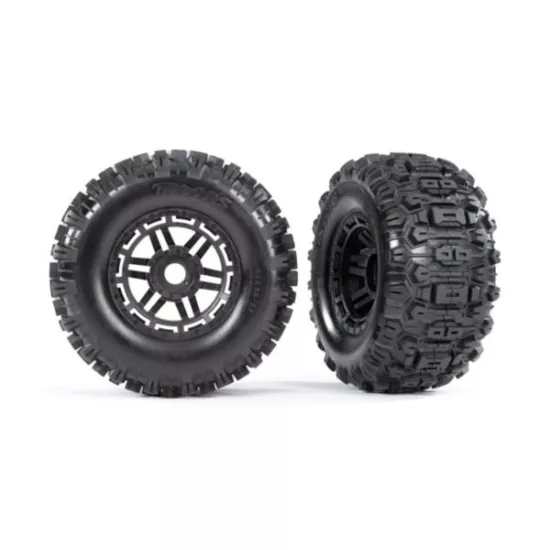 Tires & wheels, assembled, glued (black wheels, dual profile (2.8' outer, 3.6' inner), Sledgehammerâ„¢ tires, foam inserts) (2) (17mm splined) (TSM rated)