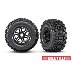 Tires & wheels, assembled, glued (black wheels, belted Sledgehammer All-Terrain tires, dual profile (2.9' outer, 3.8' inner), foam inserts) (2) (17mm splined) (TSM rated)