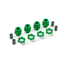 Wheel hubs, splined, 17mm, short (green-anodized) (4)/ wheel nuts, splined, 17mm (green-anodized) (4)/ hub retainer M4 X 0.7 (4)/ axle pin (4) (for use with #9080 upgrade kit)