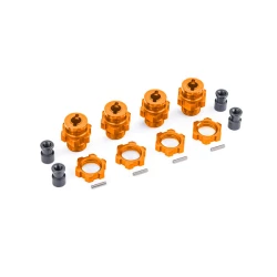 Wheel hubs, splined, 17mm, short (orange-anodized) (4)/ wheel nuts, splined, 17mm (orange-anodized) (4)/ hub retainer M4 X 0.7 (4)/ axle pin (4) (for use with 9080 upgrade kit)