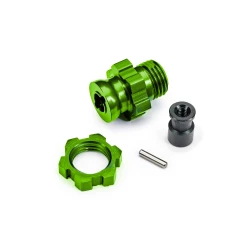 Wheel hub, splined, 17mm, short (green-anodized) (1)/ wheel nut, splined, 17mm (green-anodized) (1)/ hub retainer, M4 X 0.7 (1)/ axle pin (1) (for use with #9080 upgrade kit)