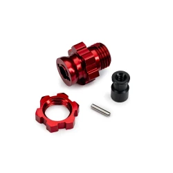 Wheel hub, splined, 17mm, short (red-anodized) (1)/ wheel nut, splined, 17mm (red-anodized) (1)/ hub retainer, M4 X 0.7 (1)/ axle pin (1) (for use with #9080 upgrade kit)