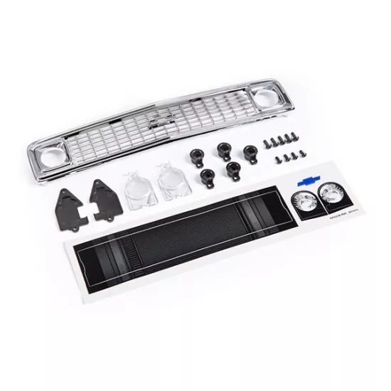 Grille, Chevrolet Blazer (1972)/ grille retainers (5)/ headlight housing (2)/ lens (2)/ 2.6x8 BCS (5)/ 2.5x6 BCS (4) (fits #9111 body)
