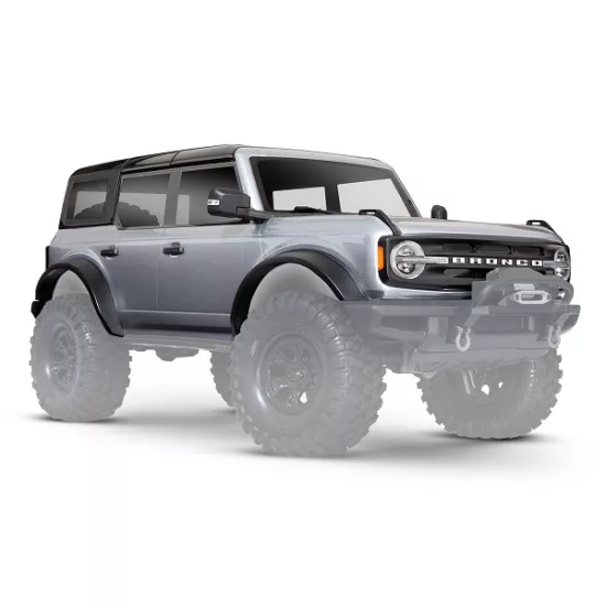 Body, Ford Bronco (2021), complete, iconic silver (painted) (includes grille, side mirrors, door handles, fender flares, windshield wipers, spare tire mount, & clipless mounting) (requires #8080X inner fenders)