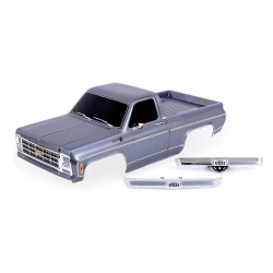 Body, Chevrolet K10 Truck (1979), complete, silver (painted, decals applied) (includes grille, side mirrors, door handles, windshield wipers, front & rear bumpers, clipless mounting) (requires #9288 inner fenders)