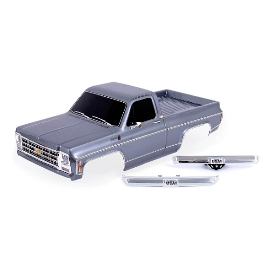 Body, Chevrolet K10 Truck (1979), complete, silver (painted, decals applied) (includes grille, side mirrors, door handles, windshield wipers, front & rear bumpers, clipless mounting) (requires #9288 inner fenders)